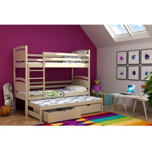 FA Petra 3 180x80 Poschodová posteľ s prístelkou Farba: Prírodná, Variant bariéra: Bez bariéry, Variant rošt: S roštami