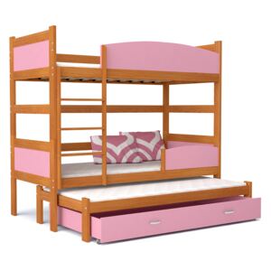GL Poschodová posteľ s prístelkou Swing 3 Jelša 184x80 Farba: Ružová
