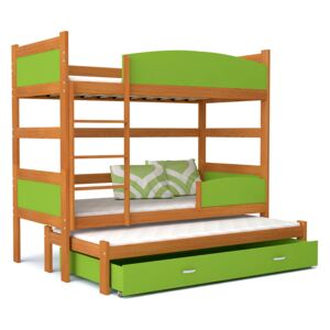 GL Poschodová posteľ s prístelkou Swing 3 Jelša 184x80 Farba: Zelená