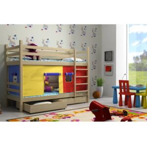 FA Detská poschodová posteľ Paula 11 so záclonkou 180x80 Farba: Prírodná, Variant bariéra: Bez bariéry, Variant rošt: S roštami