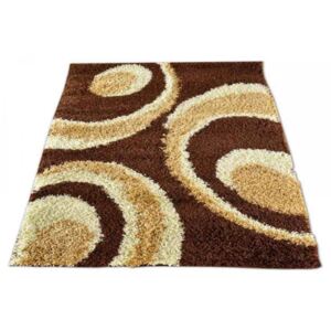 Kusový koberec Shaggy vlas 50 mm Kruhy hnedý, Velikosti 60x100cm