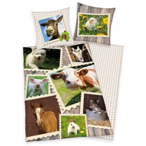 Herding Bavlnené obliečky Zvieratká na farme, 140 x 200 cm, 70 x 90 cm