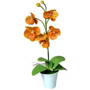 Umelá Orchidea v kvetináči oranžová, 35 cm