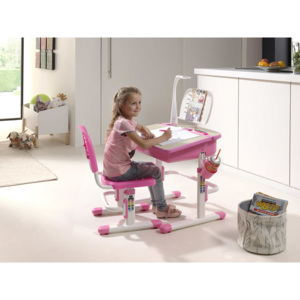 Rastúci písací stôl so stoličkou, osvetlením Comfort - ružový