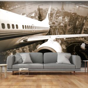Fototapeta - Airplane taking off from the city 200x154 cm