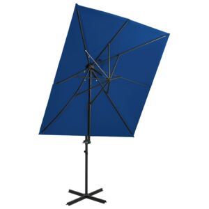 Závesný slnečník s dvojitou strieškou azúrovo-modrý 250x250 cm