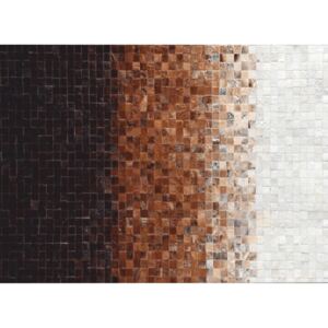 Tempo Kondela Luxusný kožený koberec, biela/hnedá/čierna, patchwork, 120x180, KOŽA TYP 7