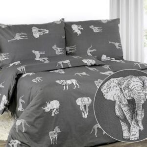 Goldea bavlnené posteľné obliečky - vzor 954 africká zvieratá na tmavo sivom 140 x 220 a 70 x 90 cm