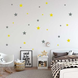 GLIX Dekorácie hviezdy - samolepka na stenu Šedá a žltá 2x 75x30 cm