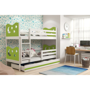 Poschodová posteľ KAMIL, 90x200, biela/zelená