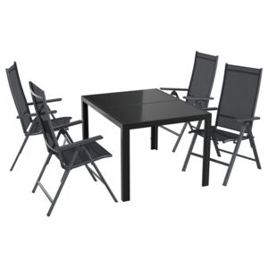 FLORABEST® Súprava záhradného nábytku, čierna, 5-dielna - 4 skladacie stoličky + 1 rozkladací stôl (800000009)