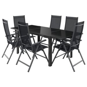 FLORABEST® Súprava záhradného nábytku, čierna, 7-dielna - 6 skladacích stoličiek + 1 rozkladací stôl (800000011)