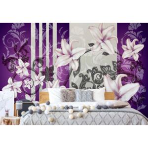 Fototapeta - Floral Pattern With Swirls Purple Vliesová tapeta - 254x184 cm
