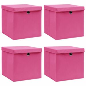 Úložné boxy s vrchnákmi 4 ks ružové 32x32x32 cm látkové