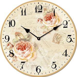 Isabelle Rose Drevené nástenné hodiny s motívom ruží a pečiatok 15 cm