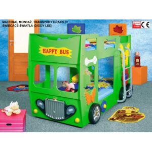 Plastiko Inlea4Fun detská poschodová postieľka Happy Bus zelená