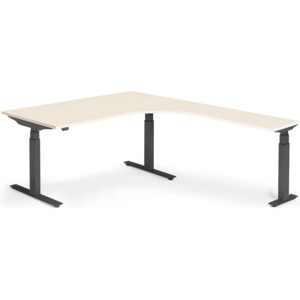Výškovo nastaviteľný stôl Modulus, rohový, 1600x2000mm, breza/čierna