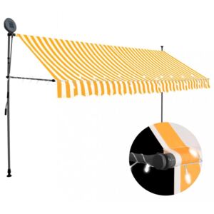 Ručne zaťahovacia markíza s LED svetlom 400 cm Dekorhome Biela / oranžová