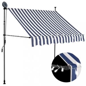 Ručne zaťahovacia markíza s LED svetlom 200 cm Dekorhome Biela / modrá