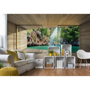 GLIX Fototapeta - Tropical Lagoon 3D Modern Window View Vliesová tapeta - 208x146 cm