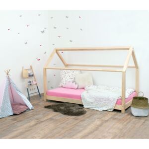 Benlemi Detská posteľ domček TERY bez bočnice Zvoľte farbu: Prírodný dekor nelakovaný, Rozmer: 70 x 160 cm