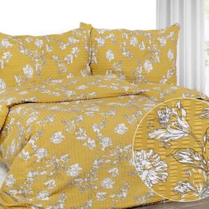 Goldea krepové posteľné obliečky - vzor 1006 ľalie na horčicovom 140 x 220 a 70 x 90 cm