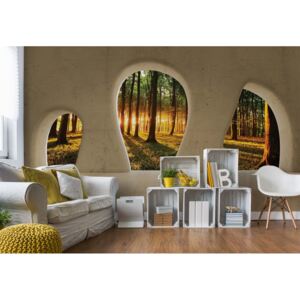 GLIX Fototapeta - Forest Sunrise 3D Concrete Arches View Vliesová tapeta - 312x219 cm