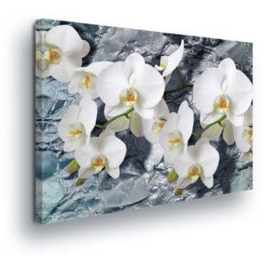 Obraz na plátne - Stone Background with White Flowers 60x40 cm