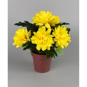 Umelá kvetina Chryzantéma v kvetináči 16 cm, žltá