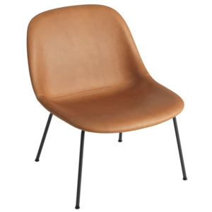 Muuto Stolička Fiber Lounge Chair s kovovou podnožou, black/Leather Cognac