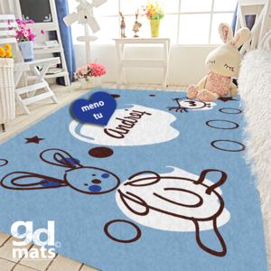 GDmats©-kusový koberec - detský s vlastným menom - zajac - light blue, Rozmer 85 x 115 cm, Druh zakončenia S obšitím, Material GD 700 Komfort