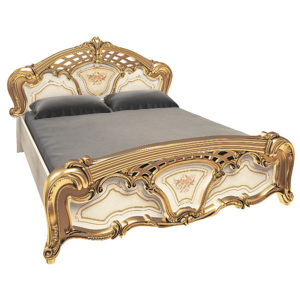 Manželská posteľ SAMSON + rošt + matrac MORAVIA, 160x200, radica béžová/zlatá