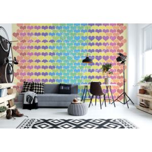 GLIX Fototapeta - Retro Hearts Pattern Colourful Papírová tapeta - 184x254 cm