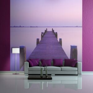 Bimago Fototapeta - Violet sunset and a bridge by a lake 200x154 cm