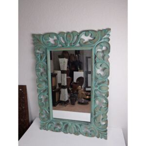 Zrkadlo zelené - hnedá patina , drevo, 100x80 cm