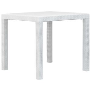 Záhradný stôl biely 79x79x72 cm plastový s ratanovým vzhľadom
