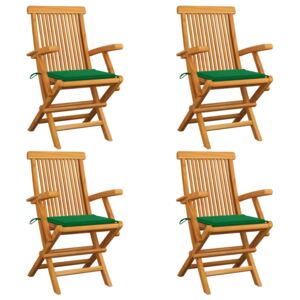 Záhradné stoličky, zelené podložky 4 ks, tíkový masív