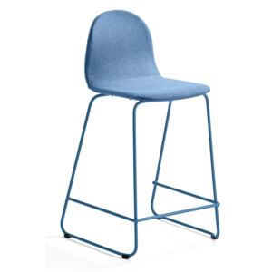 Barová stolička Gander, s klzákmi, výška sedu 630 mm, čalúnená, modrá
