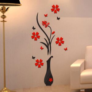 Nálepka na stenu Kvety s vázou červené