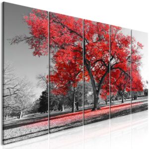 Murando DeLuxe Pětidílný obraz podzim v parku červený II 150x60 cm