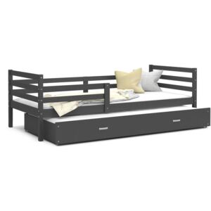 Drevená detská posteľ RACEK P2 color + matrac + rošt ZADARMO, 184x80 cm, šedá/šedá