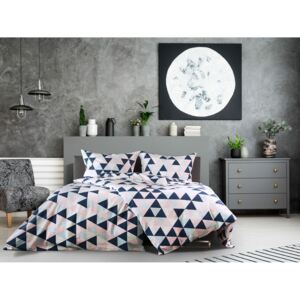 Dobnig Mako-saténová posteľná bielizeň trojuholníky / bledoružová / modrá, 140 x 200 cm (100318113)