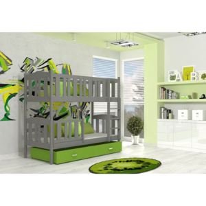 Detská poschodová posteľ KUBUS Color, sivá/zelená, 190x80