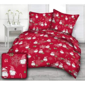 Vianočná posteľná obliečka Červený Škriatok 140x200/70x90 cm