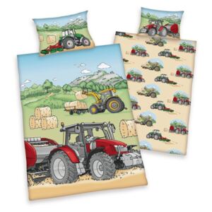 Herding Detské bavlnené obliečky do postieľky Traktor, 100 x 135 cm, 40 x 60 cm