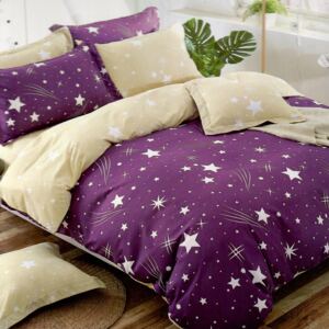 Posteľné obliečky STAR purple 140x200cm - 140 x 200 cm - 7 SET 2x vankúš 2x malý vankúš 2x prikrývka 1x plachta - Fialová