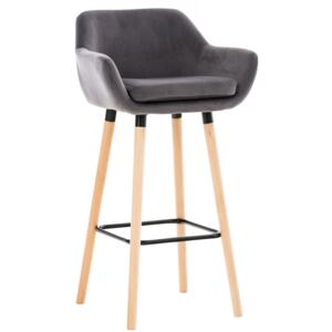 Barová stolička Grant ~ zamat, drevené nohy natura Farba Sivá