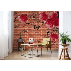 Fototapeta - Roses Brick Wall Background Papírová tapeta - 254x184 cm