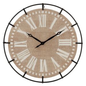 Drevené hodiny s rímskymi číslicami a kovovým okrajom - Ø 69 * 4,5 cm