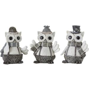 OWL HEAR/SPEAK/SEE NO EVIL POLY WHITE/BROWN LARGE ASS3 - 16,5*11*20 cm